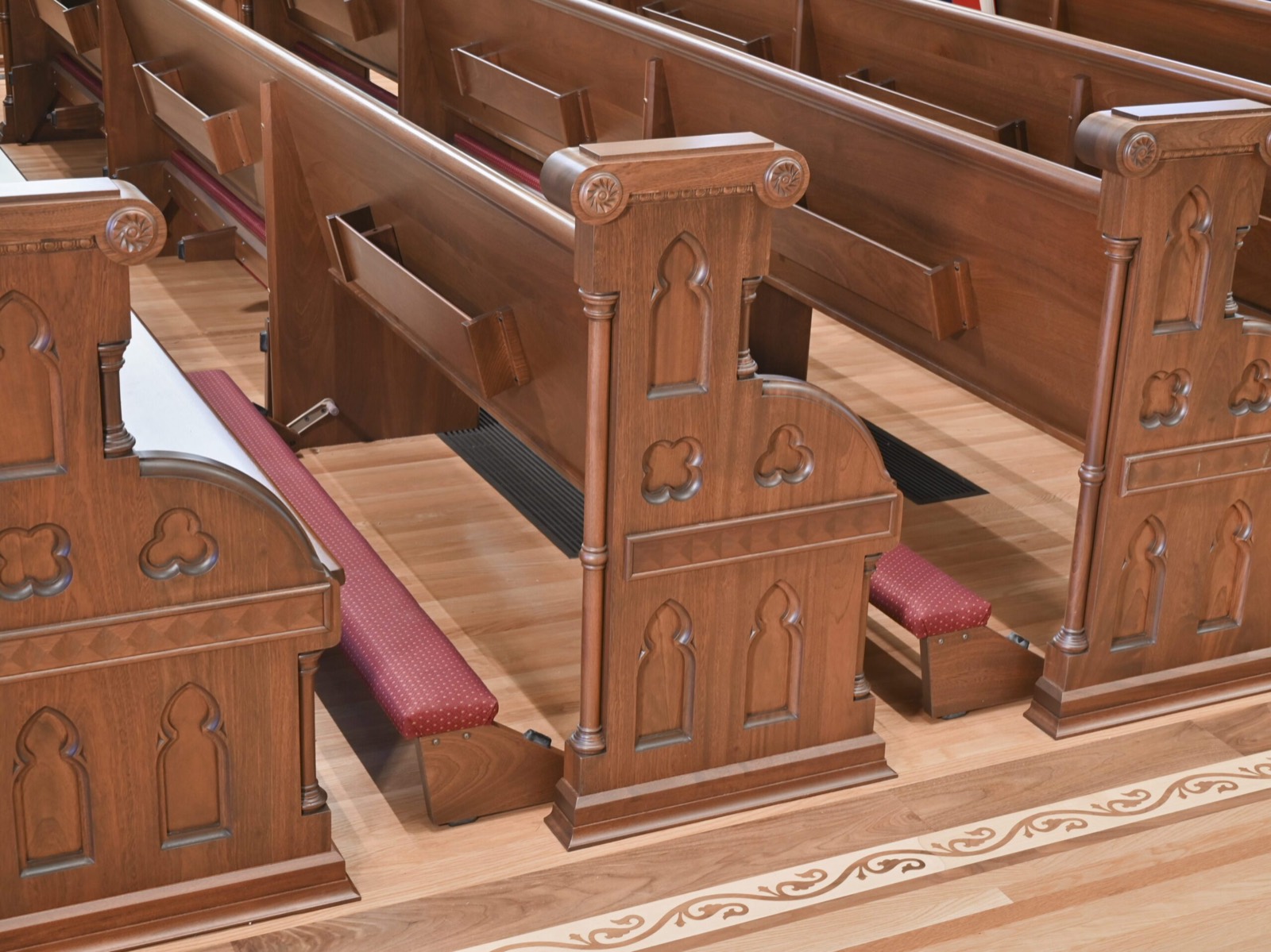 Wooden seat frame rebuilt with re-glued joints and new padding — church pew restoration Montreal by Atlas Upholstering