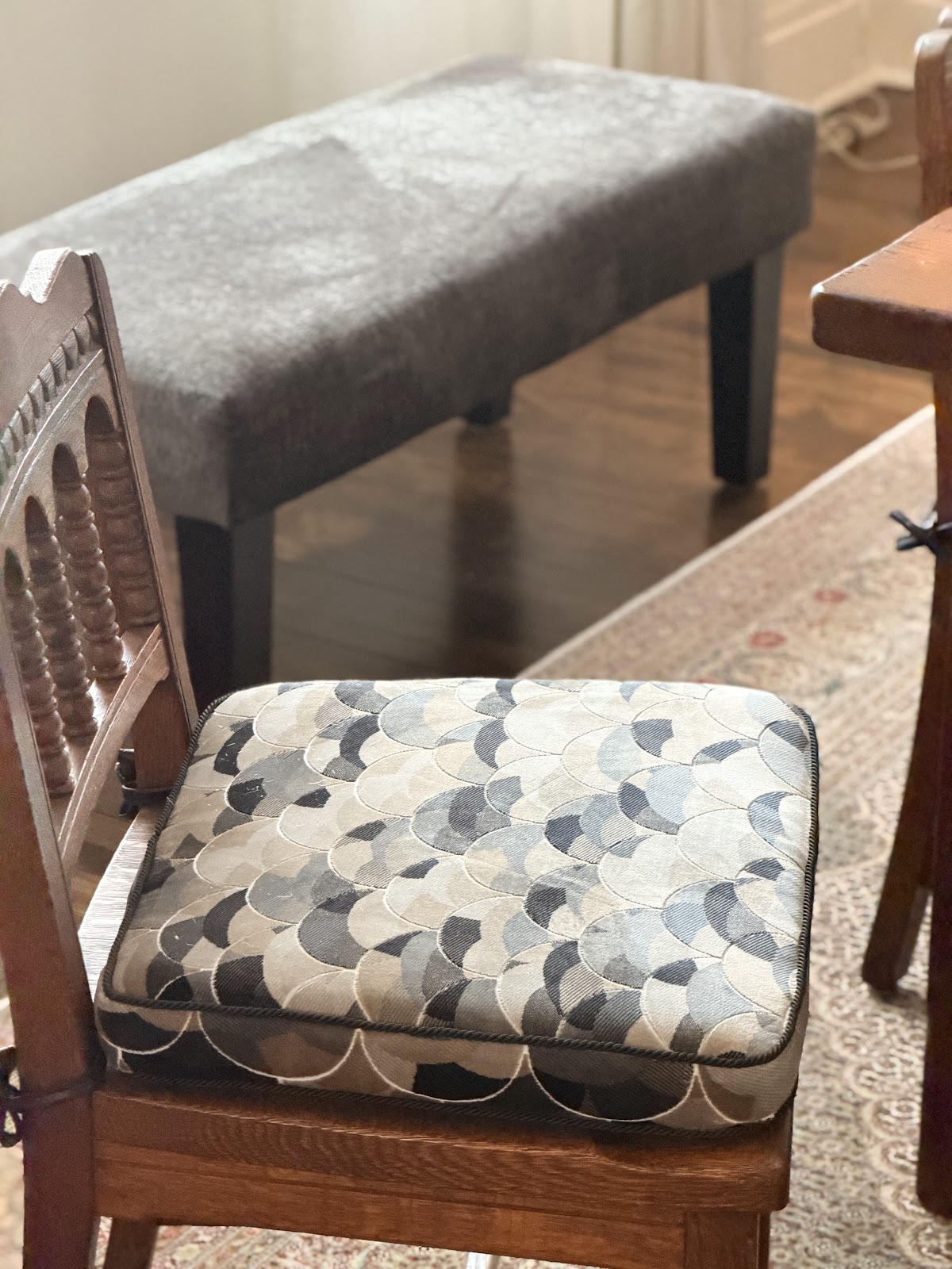 Bench cushions rebuilt with new high-density foam in the Atlas workshop — Montreal furniture repair